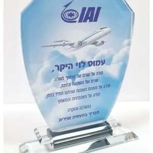 מגן הוקרה מקריסטל דגם "אדם" 20 ס"מ עם הדפס UV כולל אריזה מהודרת